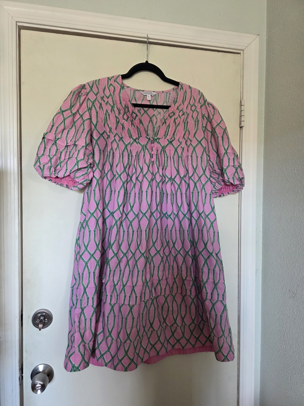 crown & ivy Pink Dress with Green Geometric Print